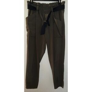 Athleta Wander Slim Pant 10 Olive Green Paperbag Waist Tie Belt S/292915-03